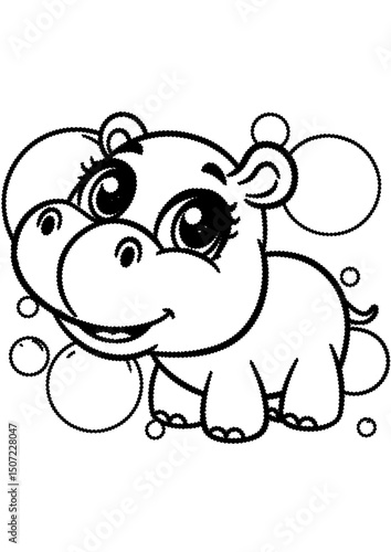 Coloring page hippopotamus and bubbles
