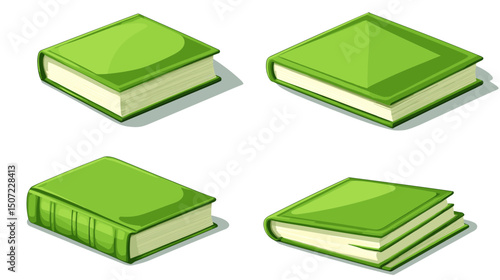Isometric Pixel Art of Stacked Green Books on White Background For Education and Learning with Retro Style