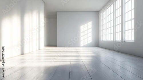 Wallpaper Mural Bright Empty Room with Sunlight Streaming Through Windows Onto Wood Floor Torontodigital.ca