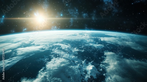 Cinematic shot of planet earth globe clouds and space background.