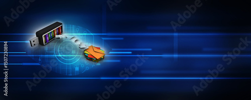3d rendering office document Binder with pen drive ear envelop