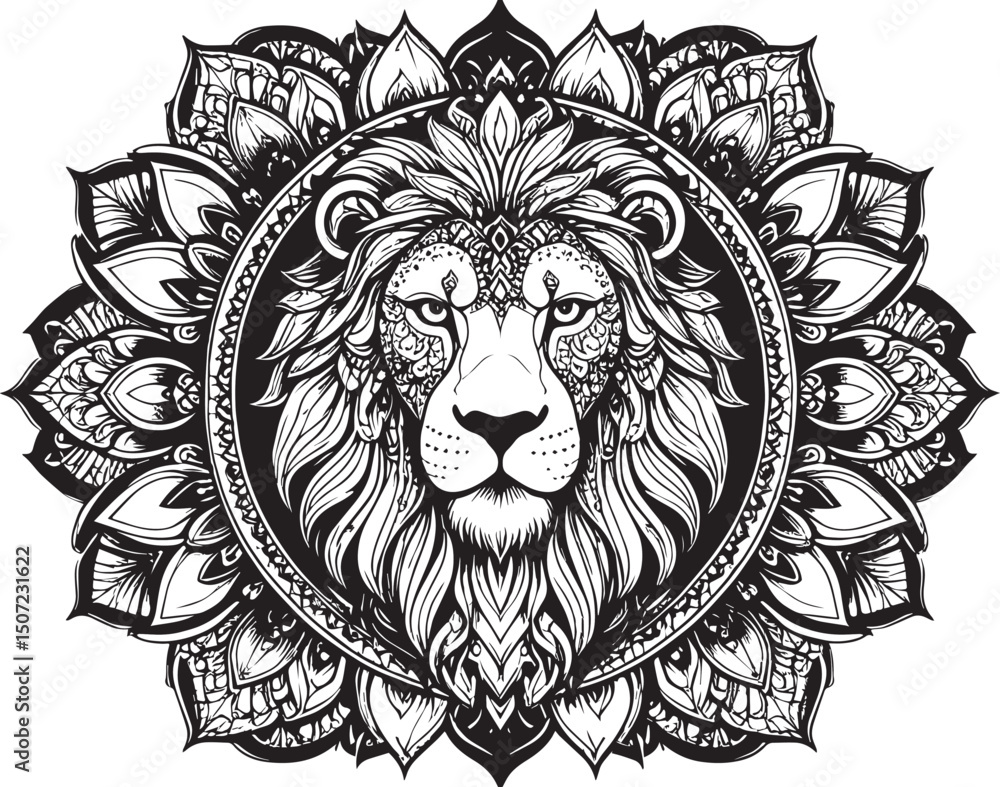 Obraz premium Majestic Mandala Lion: A Symbol of Strength, Balance, and Inner Power