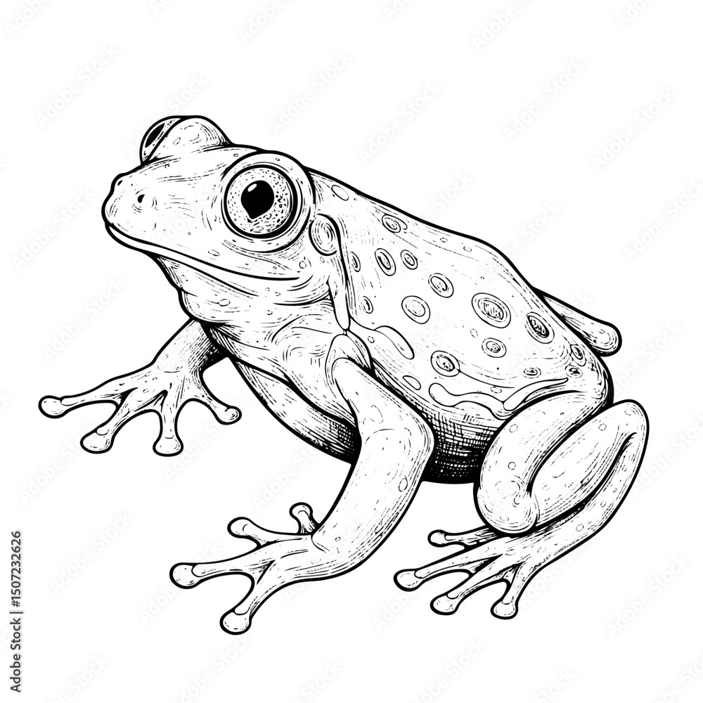 Naklejka premium engraving poison dart frog , vector intricate line art illustration, isolated on transparent background