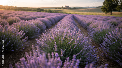 Wallpaper Mural Majestic rows of lavender plants bathed in golden sunset light at scenic meadow Torontodigital.ca