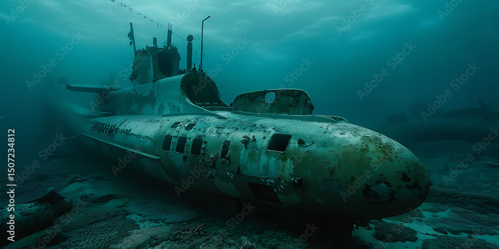 Mysterious Sunken Submarine Amidst Aquatic Debris
Mysterious Sunken Submarine Amidst Aquatic Debris