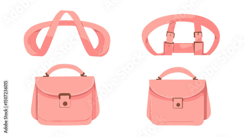 Elegant Pink Handbags with Various Strap Designs on a White Background Fashionable and Stylish Accessories for Women with Modern Design and Trendy Appeal