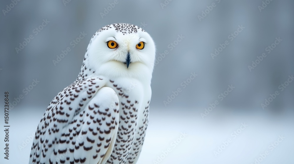 Fototapeta premium majestic white polar owl with intricate feather patterns, natural arctic winter background