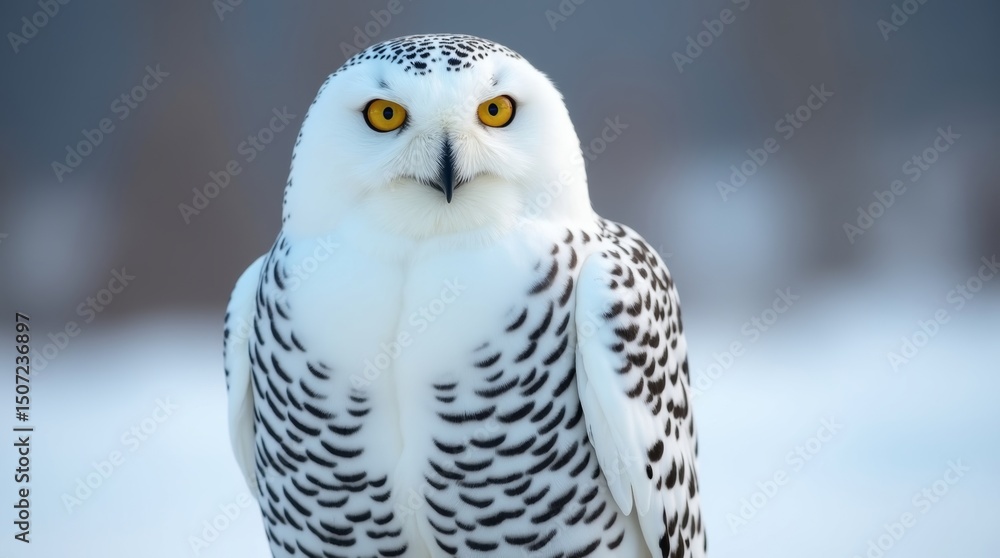 Fototapeta premium majestic white polar owl with intricate feather patterns, natural arctic winter background