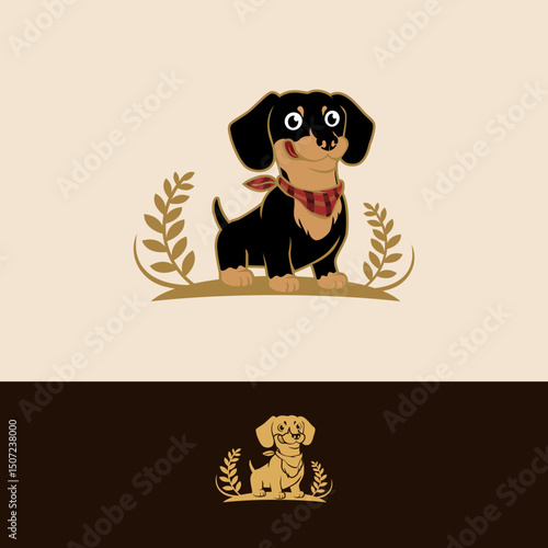 vector cartoon of cute Dachshund type dog happy and expressing delight in wheat field