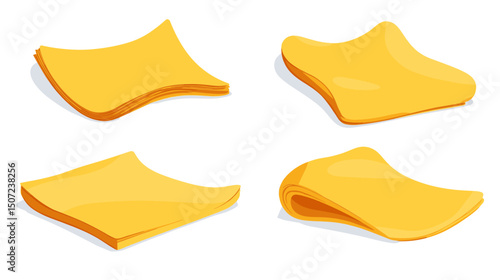 Four Pixel Art Slices of Yellow Cheddar Cheese on a White Background