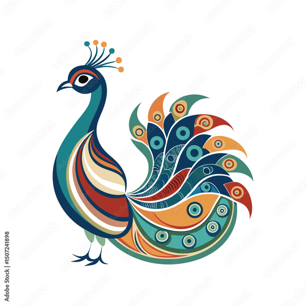 Fototapeta premium Vibrant Peacock Design with Geometric Patterns.