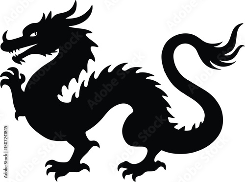 Chinese dragon silhouettes vector, Chinese dragon black silhouette flat symbol. vector illustration