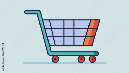 Diagonal Angle A shopping cart viewed from a diagonal angle showing the front and side. The cart is empty with clean lines and ample white space around it.