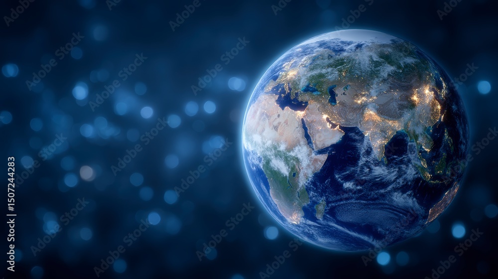 Stunning Earth Globe Night Lights Global Connectivity Digital World Space Background Stunning Earth Globe Night Lights Global Connectivity Digital World Space Background