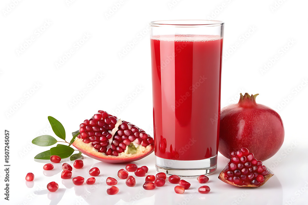 Pomegranate juice with fresh pomegranate. white background Ai generate. Pomegranate juice with fresh pomegranate. white background Ai generate.