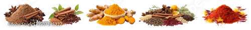 Obraz  z motywem PNG Colorful aromatic spice assortment, element set on transparent background