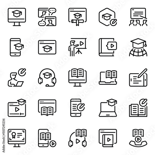 Outline icons set for Online education