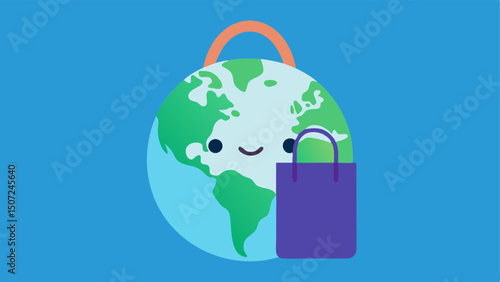 Earth with a Shopping Bag An illustration of the Earth wearing a reusable shopping bag emphasizing the global impact of choosing ecofriendly options during Cyber Monday sales.