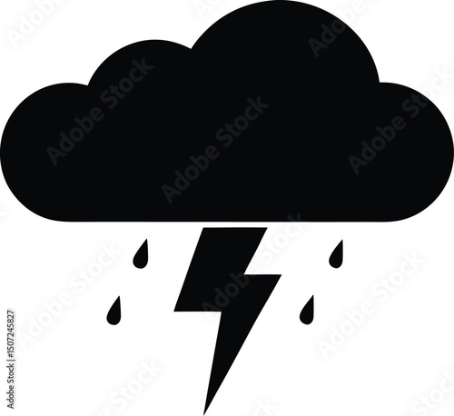 Rain cloud vector silhouette vector, Rain cloud thunderstorm icon silhouette vector design illustration