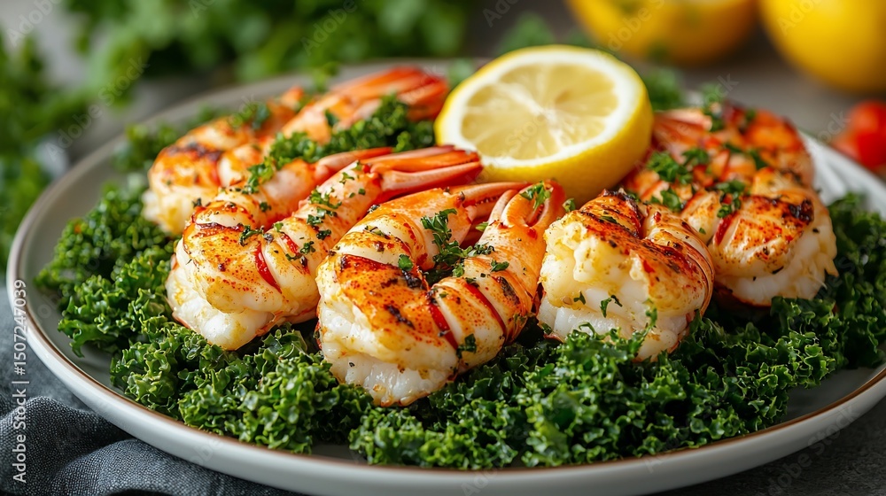 Grilled shrimp with kale and lemon Grilled shrimp with kale and lemon
