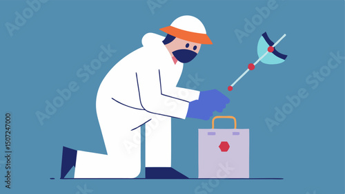 Crime Scene Transfer An illustration of a forensic scientist using tweezers to carefully collect a DNA sample from a crime scene evidence bag.