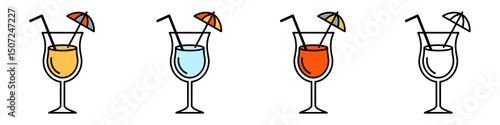 Vector illustration of beach cocktails representing relaxation and tropical vibes. Travel concept in minimalistic style