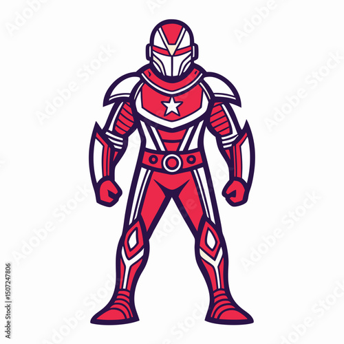 Red and White Armored Superhero with Star Emblem Standing Tall