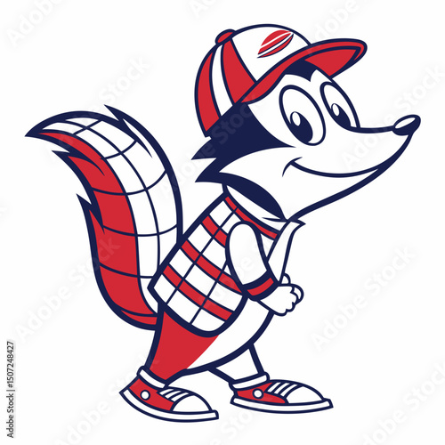 Cartoon Skunk Mascot Wearing a Baseball Cap and Sneakers Illustration