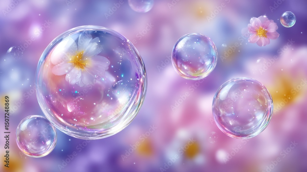 Sparkling Bubbles with Flowers Soft Pastel Background Dreamy Floral Abstract Nature Sparkling Bubbles with Flowers Soft Pastel Background Dreamy Floral Abstract Nature