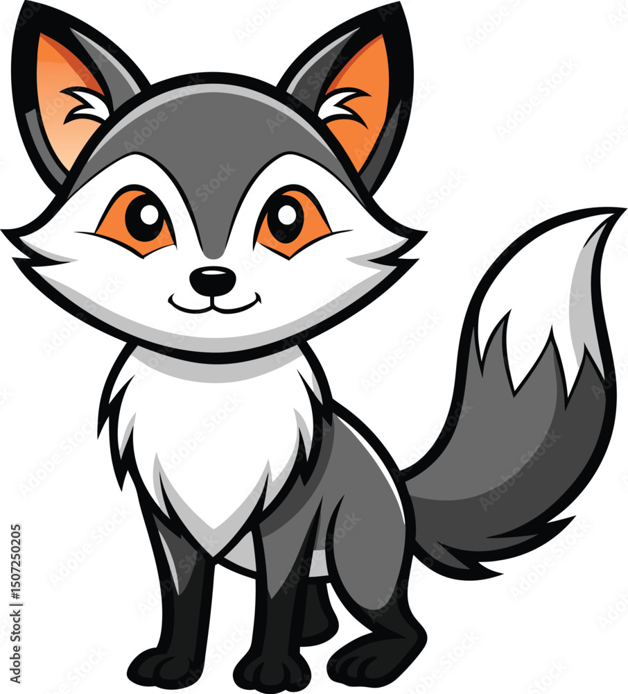 Fototapeta premium Simple Black and White Fox Cartoon Illustration – Minimal Wildlife Graphic Design