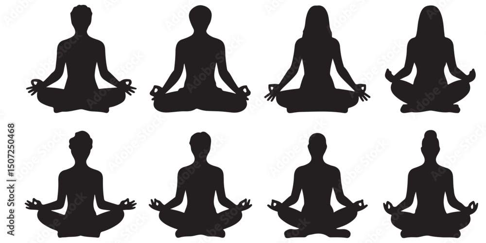 Silhouette of a Couple Meditating Under a Tree, Silhouette of Three People Meditating in Lotus Position, Silhouette of Man and Woman in Yoga Meditation Poses Silhouette of a Couple Meditating Under a Tree, Silhouette of Three People Meditating in Lotus Position, Silhouette of Man and Woman in Yoga Meditation Poses