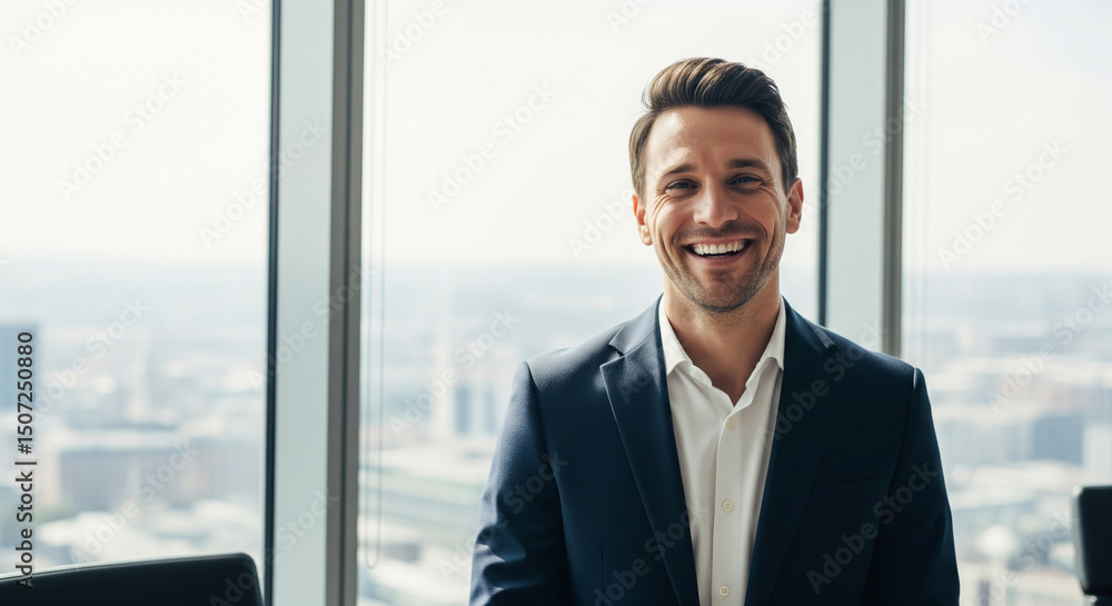 Fototapeta premium Sunny Ambition: Confident Professionals Achieving Goals in a Bright Office