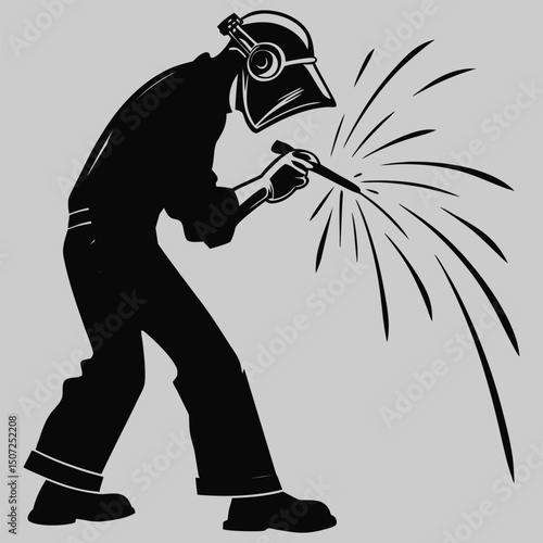 a welder with sparks flying silhouette vector design art and illustration