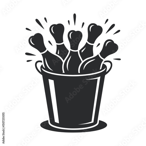 Monochrome Vector Illustration of Bowling Pins in a Bucket Representing a Unique and Playful Take on the Classic Sport of Bowling