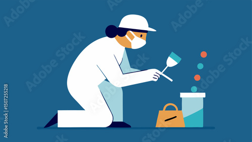 Collecting DNA Samples The investigator is shown gently collecting a sample with a swab from a surface with a focused look on their face and evidence bags in the vicinity.