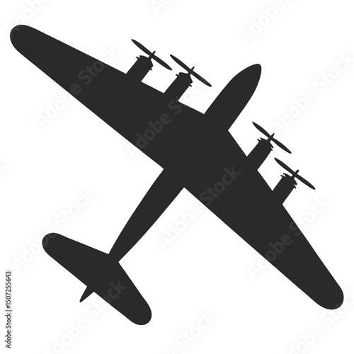 Silhouette of a vintage four engine airplane detailed graphic vector design.
