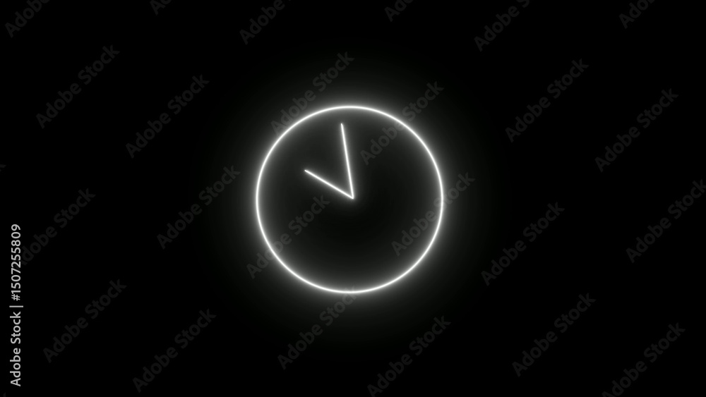 Glowing Neon Clock Icon Isolated on Black Background Indicating Time and Deadlines Glowing Neon Clock Icon Isolated on Black Background Indicating Time and Deadlines