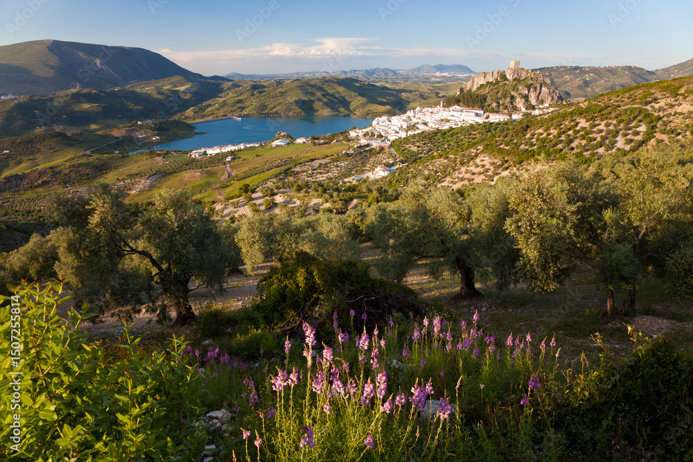 Fototapeta premium Zahara de la Sierra is in the province of Cádiz in the hills of Andalusia, southern Spain. 