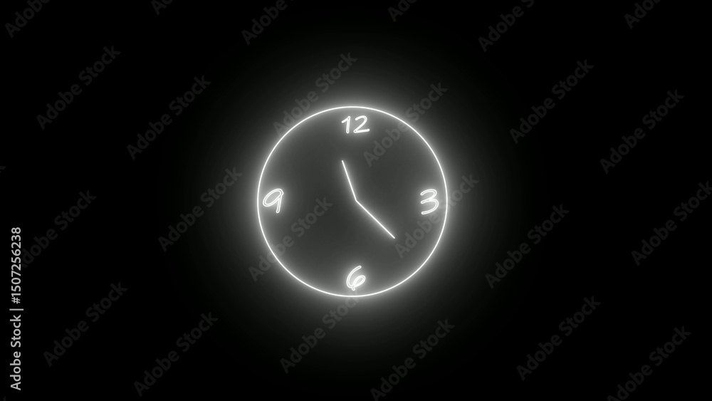 Glowing Neon Clock on Black Background Showing the Time is Almost Five O Clock Glowing Neon Clock on Black Background Showing the Time is Almost Five O Clock