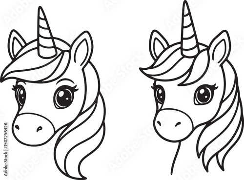 Adorable Unicorn Head Illustrations Line Art Designs for Kids