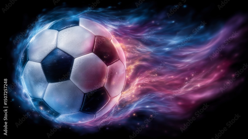 Fototapeta premium Fiery Soccer Ball Streak Sports Energy Motion Abstract Background