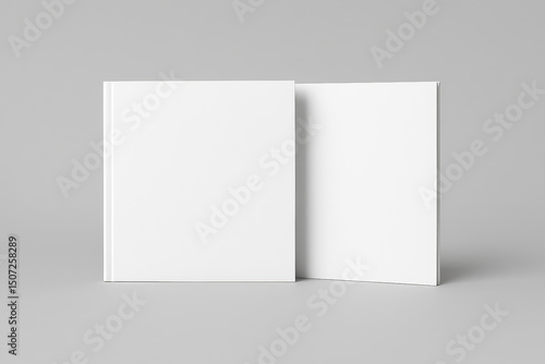 Blank square hardcover book mockup on gray background