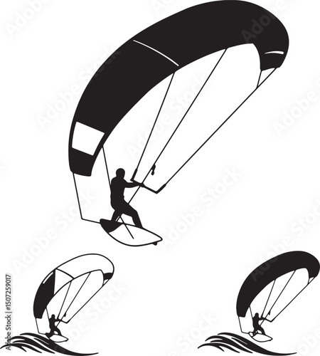 Thrilling Kiteboarding Adventures Silhouette Illustrations of Extreme Watersports