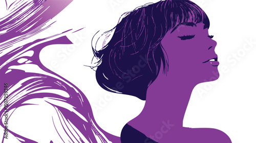 elegant woman fashion portrait illustration with red and purple tones

