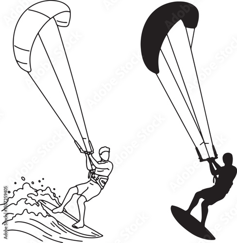 Kitesurfing Illustration Dynamic Action Silhouette and Line Art Design