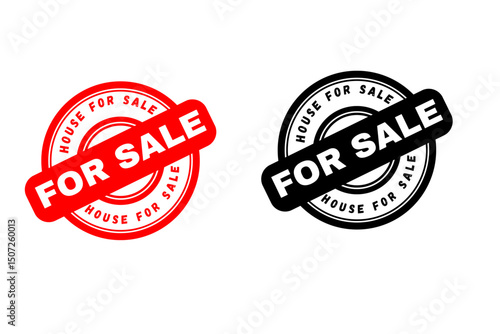 Two circular stamps reading "House for Sale" on a white background. One stamp is red, and the other is black.

