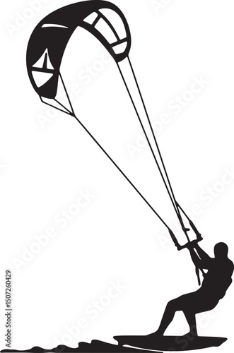 Kitesurfing Silhouette Extreme Watersports Action Illustration