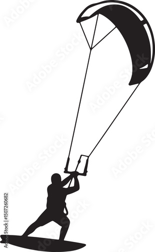 Kitesurfing Silhouette Thrilling Watersports Action, Extreme Sports Illustration