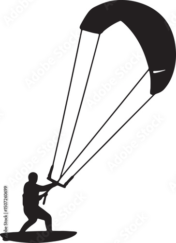 Kitesurfing Silhouette Thrilling Watersports Action, Kiteboarding Adventure Illustration