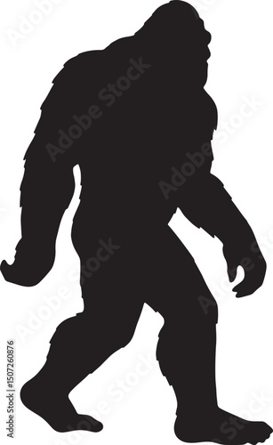 Mysterious Bigfoot Silhouette Walking Apeman Cryptozoology Illustration